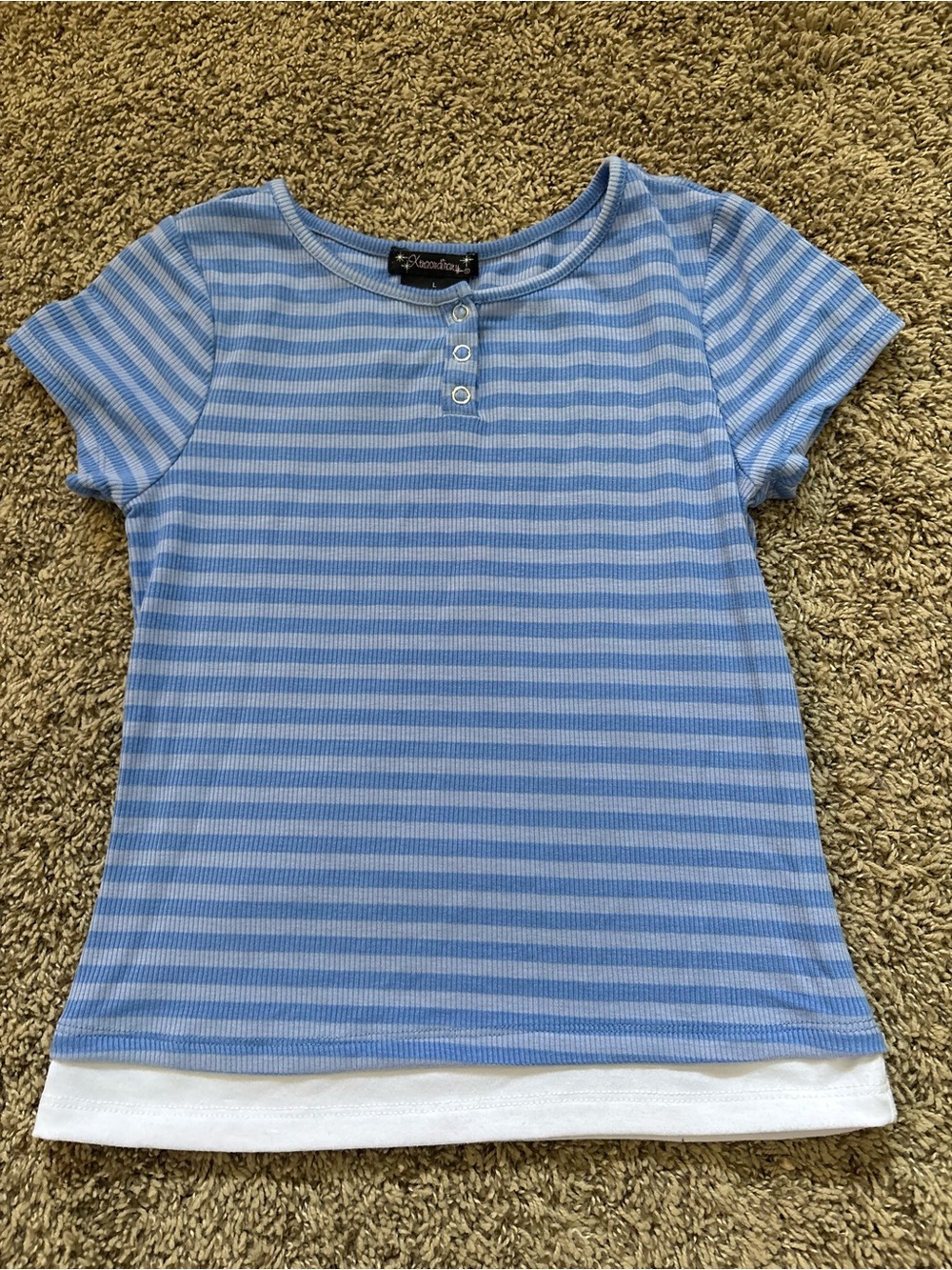 Xtraordinary Light Blue Striped Henley Top